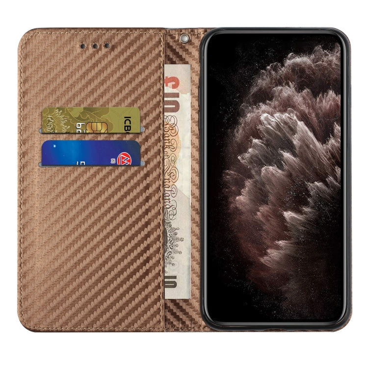 For iPhone 16 Carbon Fiber Texture Magnetic Flip Leather Phone Case(Brown)