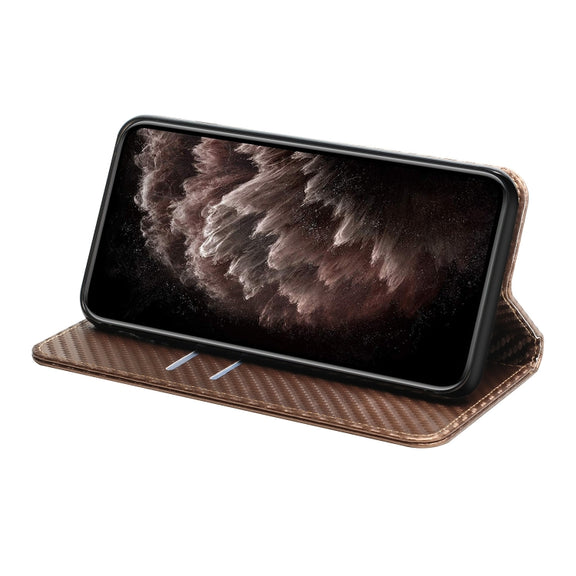 For iPhone 16 Carbon Fiber Texture Magnetic Flip Leather Phone Case(Brown)