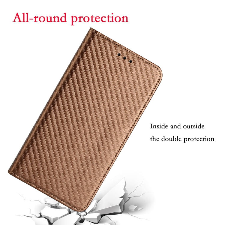For iPhone 16 Carbon Fiber Texture Magnetic Flip Leather Phone Case(Brown)