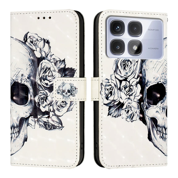 For Redmi K70 Ultra 5G Global 3D Painting Horizontal Flip Leather Phone Case(Skull)