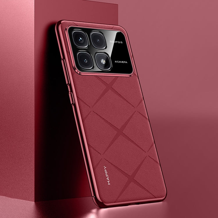 For Redmi K70 Ultra Plain Leather PC Phone Case(Wine Red)