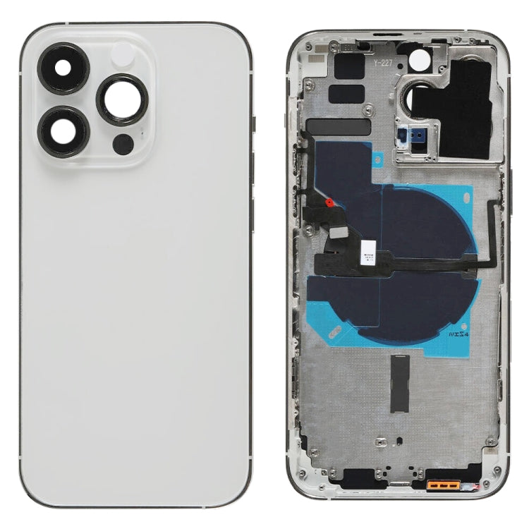For iPhone 14 Pro Max Battery Back Cover with Power + Volume Flex Cable + Wireless Charging Module, Version:US Version(Silver)