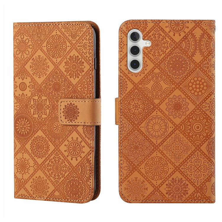 For Samsung Galaxy S25 5G Ethnic Style Embossed Pattern Leather Phone Case(Brown)