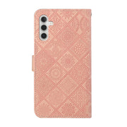 For Samsung Galaxy S25 5G Ethnic Style Embossed Pattern Leather Phone Case(Pink)