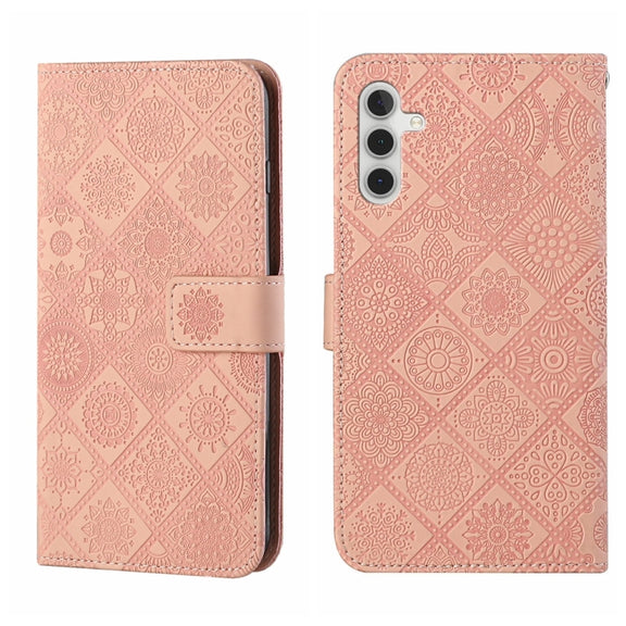 For Samsung Galaxy S25 5G Ethnic Style Embossed Pattern Leather Phone Case(Pink)