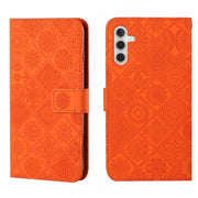 For Samsung Galaxy S25 5G Ethnic Style Embossed Pattern Leather Phone Case(Orange)