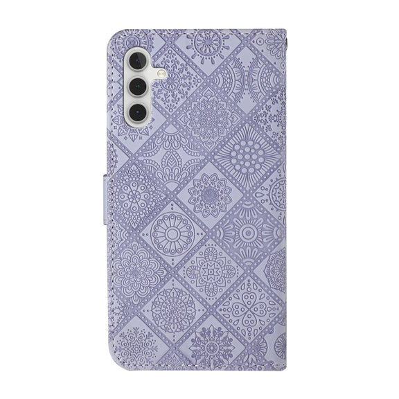For Samsung Galaxy S25 5G Ethnic Style Embossed Pattern Leather Phone Case(Purple)