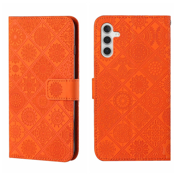 For Samsung Galaxy S25+ 5G Ethnic Style Embossed Pattern Leather Phone Case(Orange)