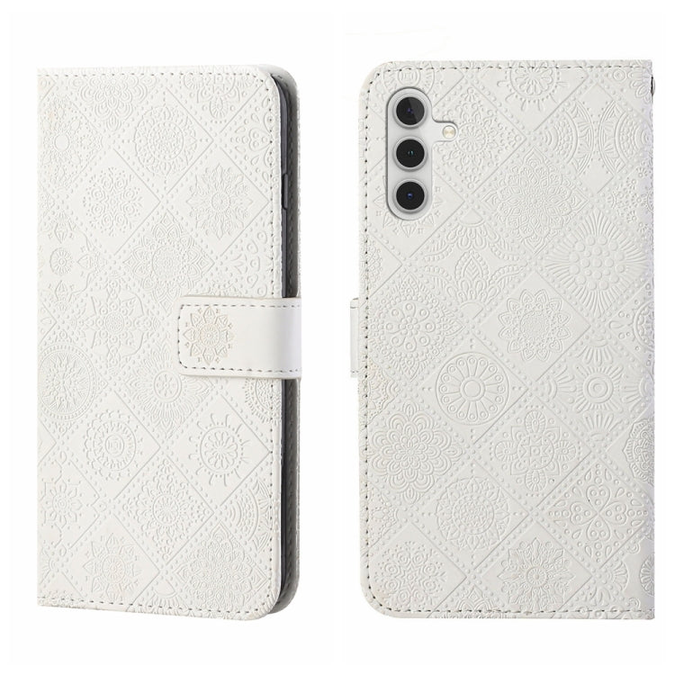 For Samsung Galaxy S25+ 5G Ethnic Style Embossed Pattern Leather Phone Case(White)