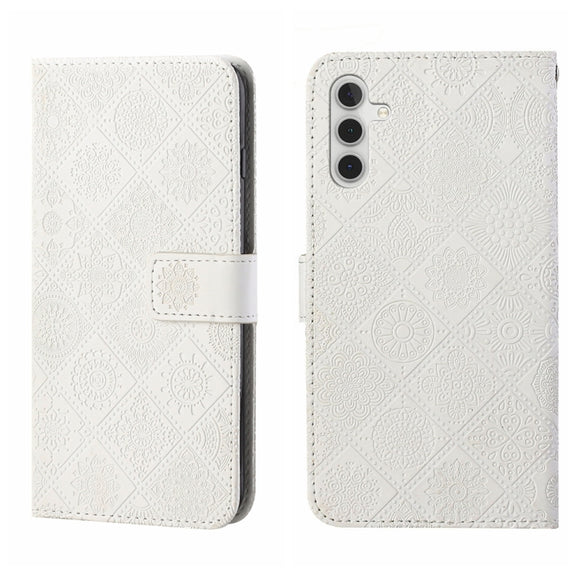 For Samsung Galaxy S25+ 5G Ethnic Style Embossed Pattern Leather Phone Case(White)