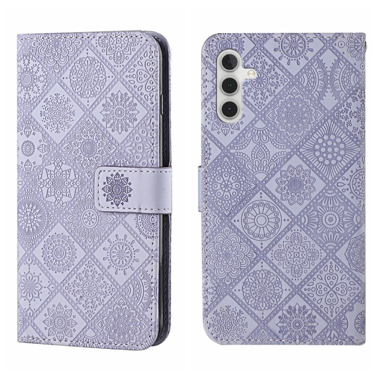 For Samsung Galaxy S25+ 5G Ethnic Style Embossed Pattern Leather Phone Case(Purple)