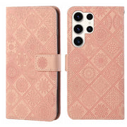 For Samsung Galaxy S25 Ultra 5G Ethnic Style Embossed Pattern Leather Phone Case(Pink)