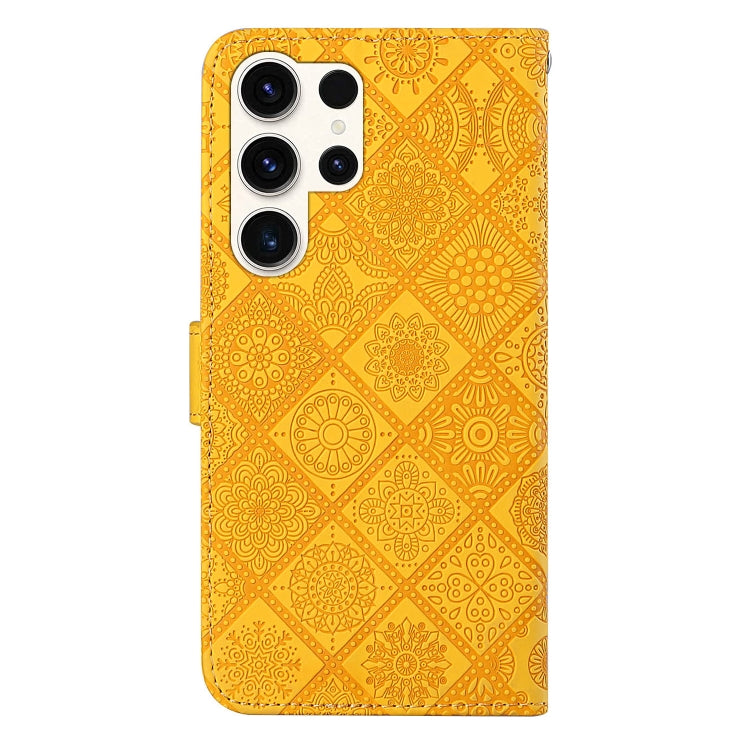 For Samsung Galaxy S25 Ultra 5G Ethnic Style Embossed Pattern Leather Phone Case(Yellow)