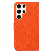 For Samsung Galaxy S25 Ultra 5G Ethnic Style Embossed Pattern Leather Phone Case(Orange)