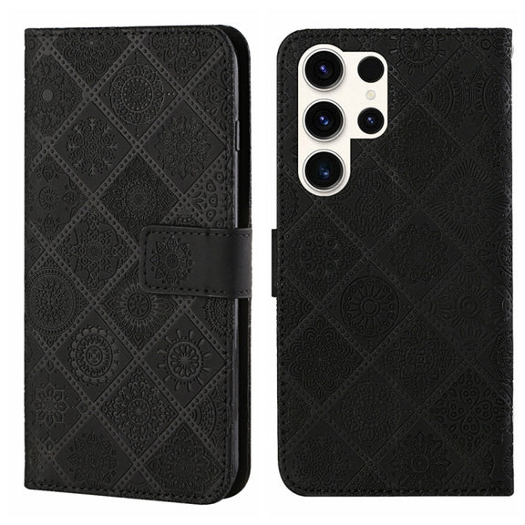 For Samsung Galaxy S25 Ultra 5G Ethnic Style Embossed Pattern Leather Phone Case(Black)