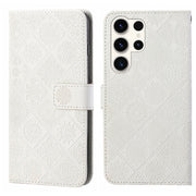 For Samsung Galaxy S25 Ultra 5G Ethnic Style Embossed Pattern Leather Phone Case(White)