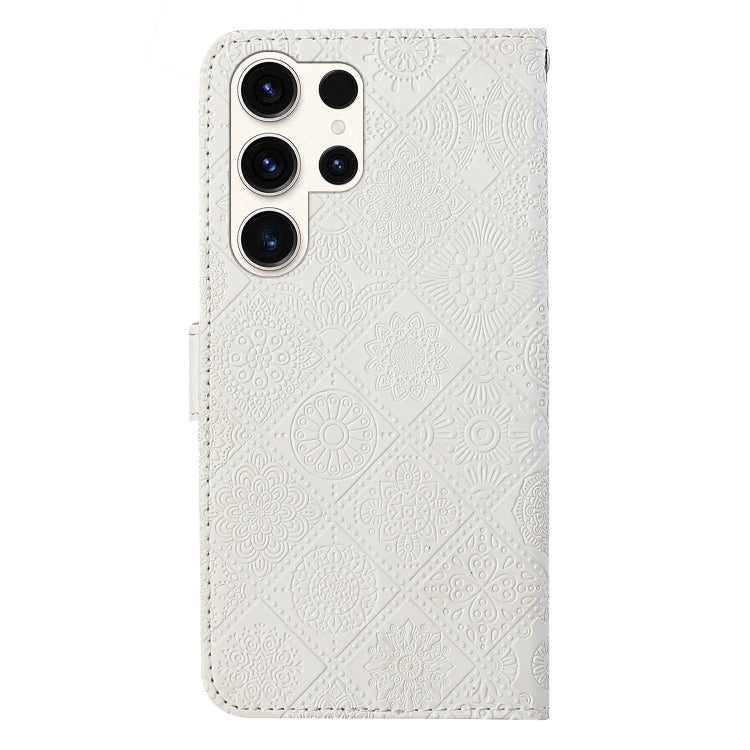 For Samsung Galaxy S25 Ultra 5G Ethnic Style Embossed Pattern Leather Phone Case(White)