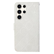 For Samsung Galaxy S25 Ultra 5G Ethnic Style Embossed Pattern Leather Phone Case(White)
