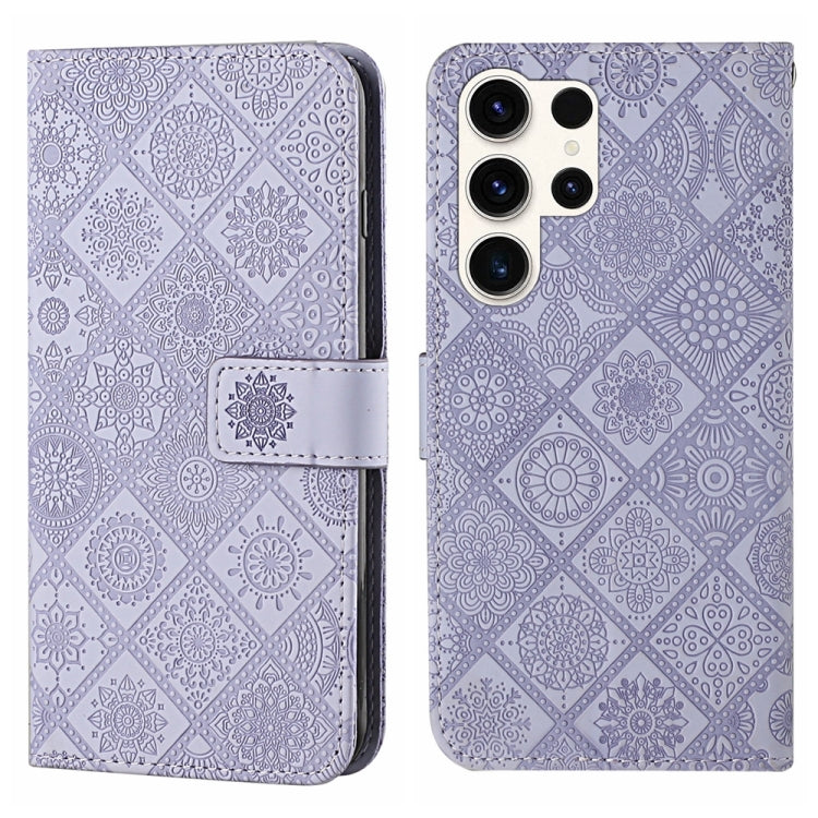 For Samsung Galaxy S25 Ultra 5G Ethnic Style Embossed Pattern Leather Phone Case(Purple)