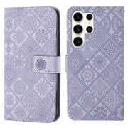 For Samsung Galaxy S25 Ultra 5G Ethnic Style Embossed Pattern Leather Phone Case(Purple)