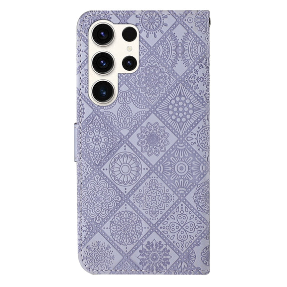 For Samsung Galaxy S25 Ultra 5G Ethnic Style Embossed Pattern Leather Phone Case(Purple)