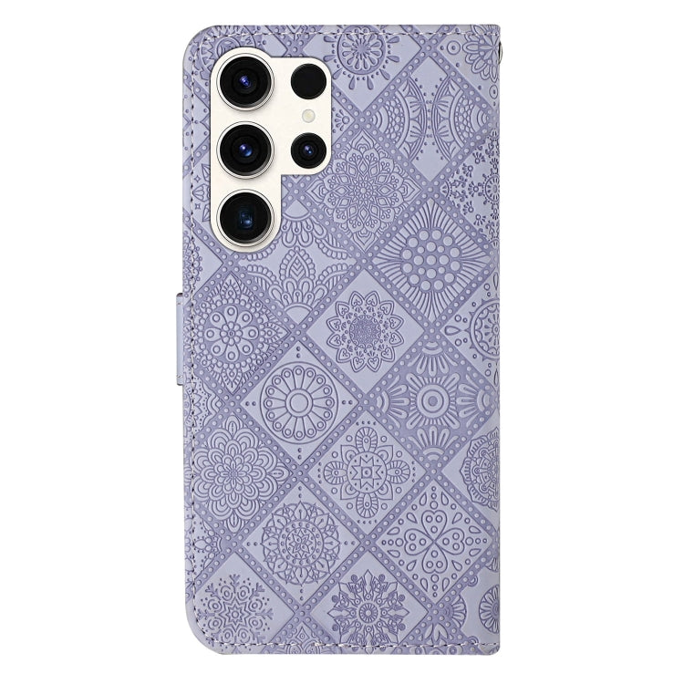 For Samsung Galaxy S25 Ultra 5G Ethnic Style Embossed Pattern Leather Phone Case(Purple)