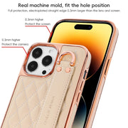 For iPhone 15 Pro Max VIETAO Rhombic Texture Wristband PU Phone Case(White)