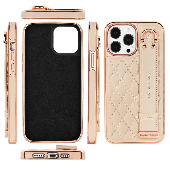 For iPhone 15 Pro Max VIETAO Rhombic Texture Wristband PU Phone Case(White)