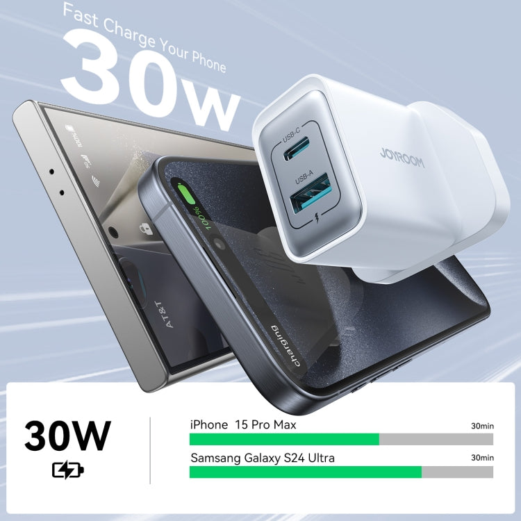 JOYROOM JR-TCF15 30W USB+USB-C / Type-C Fast Charger, Specification:UK Plug(White)