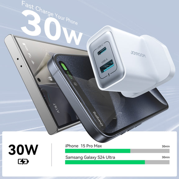 JOYROOM JR-TCF15 30W USB+USB-C / Type-C Fast Charger, Specification:UK Plug(White)