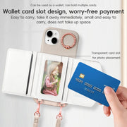 For iPhone 15 Pro Max VIETAO Ring Holder Card Bag Phone Case with Lanyard(Grey)