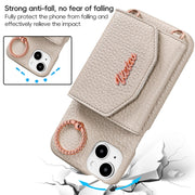 For iPhone 15 Pro Max VIETAO Ring Holder Card Bag Phone Case with Lanyard(Grey)