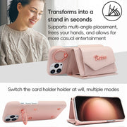 For iPhone 15 Pro Max VIETAO Ring Holder Wallet PU Phone Case with Lanyard(Pink)