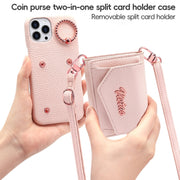 For iPhone 15 Pro Max VIETAO Ring Holder Wallet PU Phone Case with Lanyard(Pink)