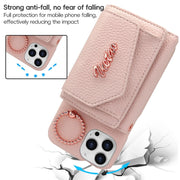 For iPhone 15 Pro Max VIETAO Ring Holder Wallet PU Phone Case with Lanyard(Pink)