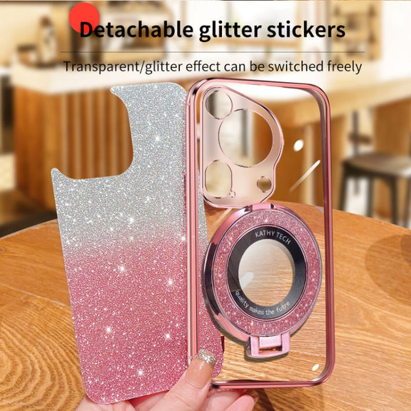 For Huawei Pura 70 Ultra Plated Gradient Glitter Round Holder TPU Phone Case(Black)