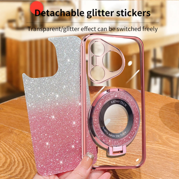 For Huawei Pura 70 Plated Gradient Glitter Round Holder TPU Phone Case(Black)