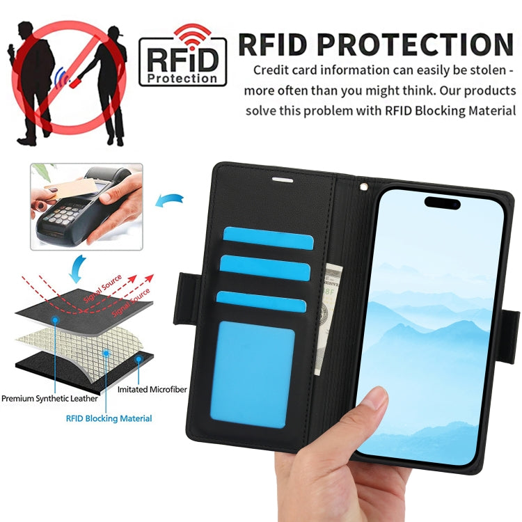 For iPhone 16 Side Buckle RFID Anti-theft Leather Phone Case(Black)