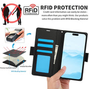 For iPhone 16 Side Buckle RFID Anti-theft Leather Phone Case(Black)