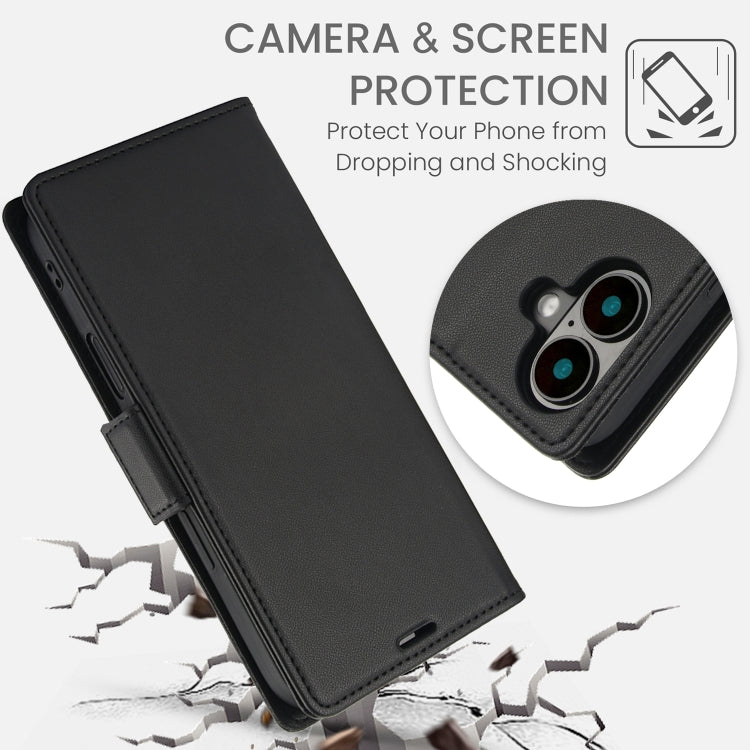 For iPhone 16 Side Buckle RFID Anti-theft Leather Phone Case(Black)