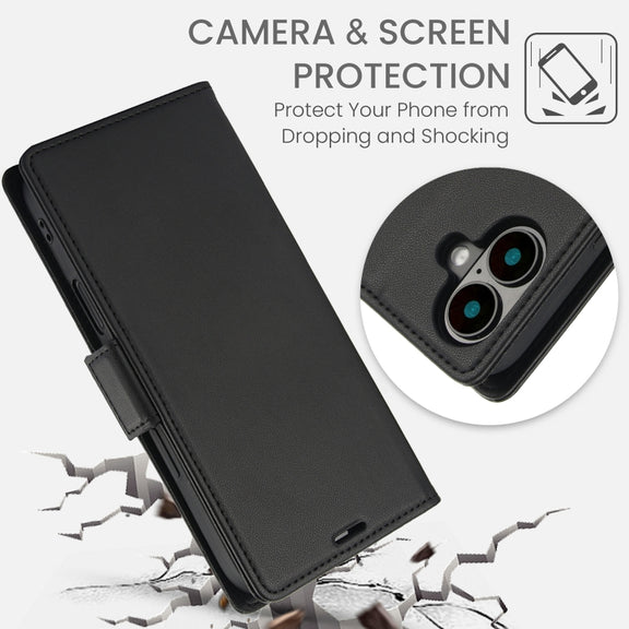For iPhone 16 Side Buckle RFID Anti-theft Leather Phone Case(Black)