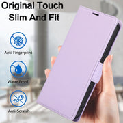 For iPhone 16 Plus Side Buckle RFID Anti-theft Leather Phone Case(Light Purple)