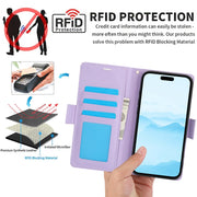 For iPhone 16 Plus Side Buckle RFID Anti-theft Leather Phone Case(Light Purple)