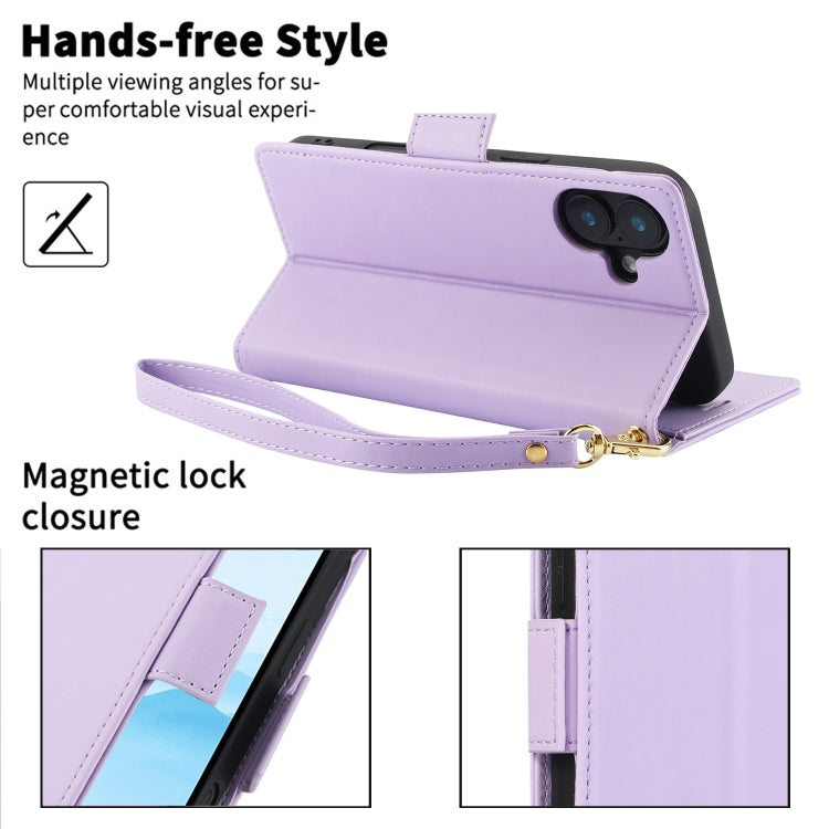 For iPhone 16 Plus Side Buckle RFID Anti-theft Leather Phone Case(Light Purple)