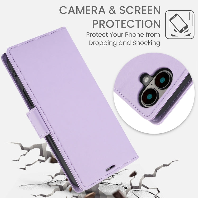For iPhone 16 Plus Side Buckle RFID Anti-theft Leather Phone Case(Light Purple)