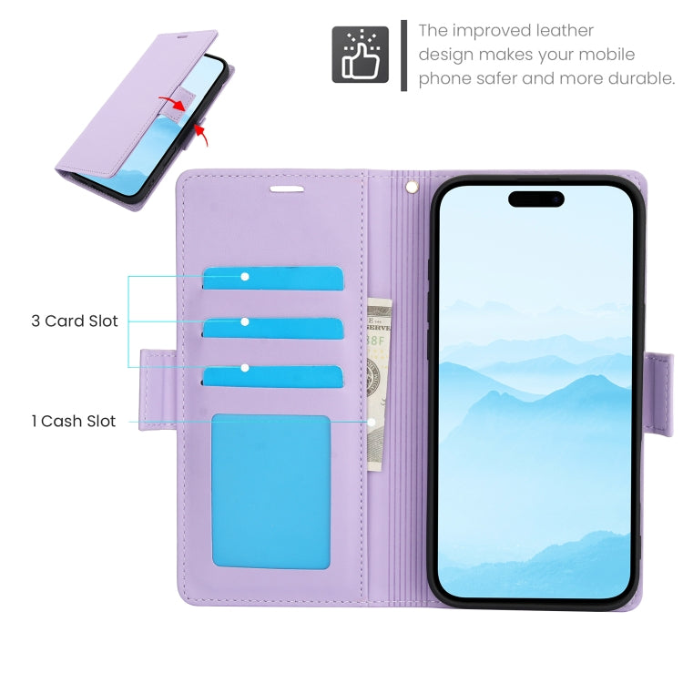 For iPhone 16 Plus Side Buckle RFID Anti-theft Leather Phone Case(Light Purple)