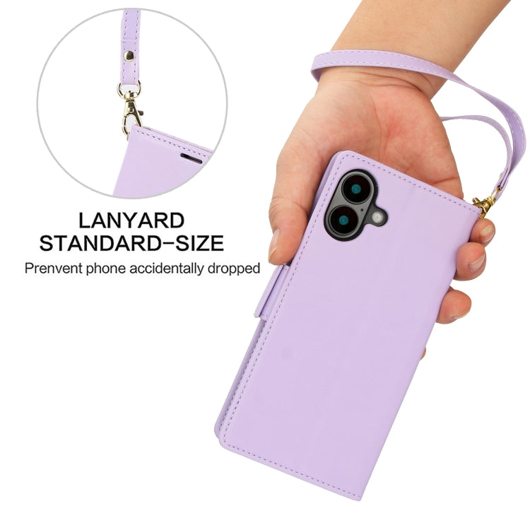 For iPhone 16 Plus Side Buckle RFID Anti-theft Leather Phone Case(Light Purple)