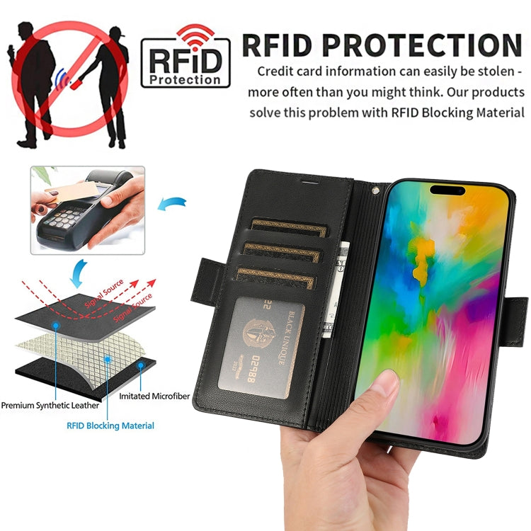 For iPhone 16 Pro Side Buckle RFID Anti-theft Leather Phone Case(Black)