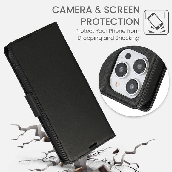 For iPhone 16 Pro Side Buckle RFID Anti-theft Leather Phone Case(Black)