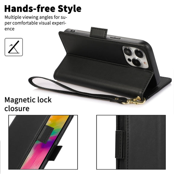 For iPhone 16 Pro Max Side Buckle RFID Anti-theft Leather Phone Case(Black)